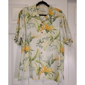 Tommy Bahama Men's Button Down Shirt Original Fit 100% Silk Hawaiian Green Large
